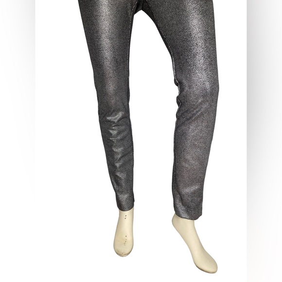 LENA GABRIELLE Black & Silver Metallic Pull On Wide Waistband Stretch Leggings,2 - Picture 8 of 11